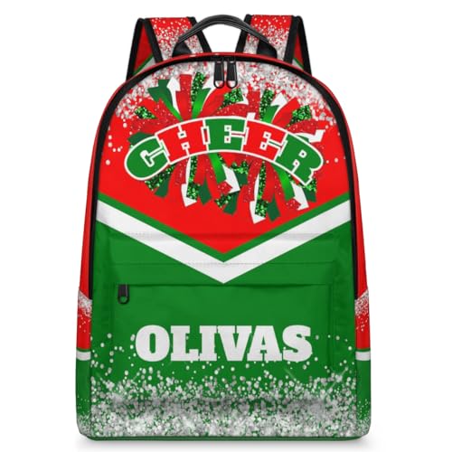 Personalized Cheerleader Backpack School Bags for Girl, Custom Gift Cheer Gymnastics Backpack Laptop Backpack Bookbag Green Red Glam