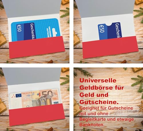 Weihnachtliches Portemonnaie im 8 Stück, Packung enthält 4 Weihnachtsbaum-Designs. Geeignet für Bargeld, Gutschein und Gutschein auf Display-Karte. Umweltfreundlich.