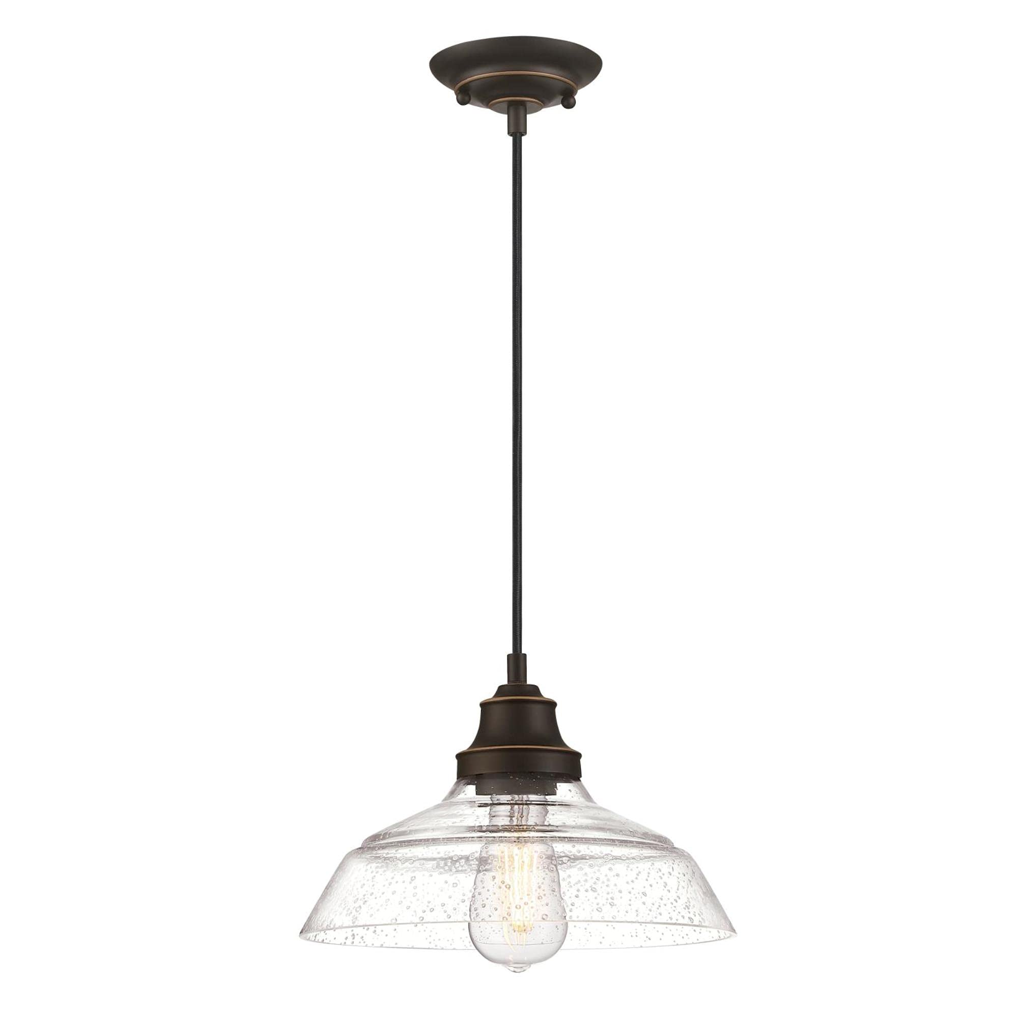 WestinghouseLighting 6116600 Iron Hill Vintage-Style One-Light Indoor Pendant Light, Oil Rubbed Bronze Finish with Highlights, Clear Seeded Glass