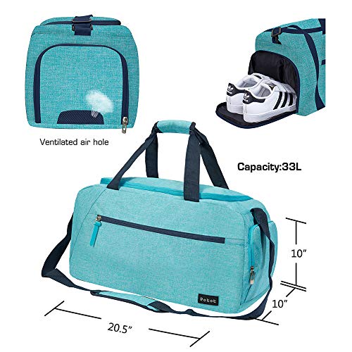 Rotot Sport Duffel Bag, Gym Bag with Waterproof Shoe Pouch, Weekend Travel Bag with a Water-resistant Insulated Pocket (33L) (Teal)
