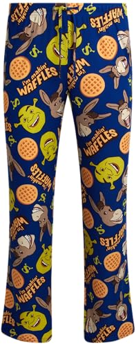 COCO BRANDS Shrek Mens Pajama Pants - All Over Print Adjustable Elastic Waistband Comfortable Sleepwear for Men & Women Size Medium Blue/Shrek & Donkey Makin Waffles
