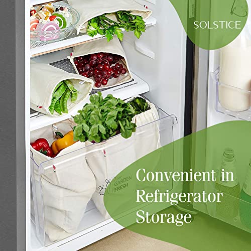 Image of SOLSTICE Cotton Muslin Fridge Storage Bags for Vegetables and Fruits Kitchen | Washable, Reusable, Multipurpose Storage and Straining bags - Set of 10 ( 5 large, 5 medium )