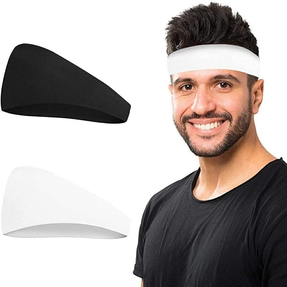 2 Pack Wicking Stretchy Athletic Bandana Headbands/Head wrap/Yoga Headband/Head Scarf/Best Looking Hairband for Sports or Fashion,Candy Colors in Wide (Black White)