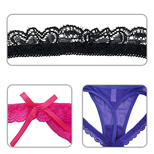 3 Pieces Sexy Low Waist Lingerie Panties Set, Floral Lace Erotic Panties With Heart Shaped Open Gusset Thong, Rose,Black,Blue, One Size (No-43Wangsha) #TOP1