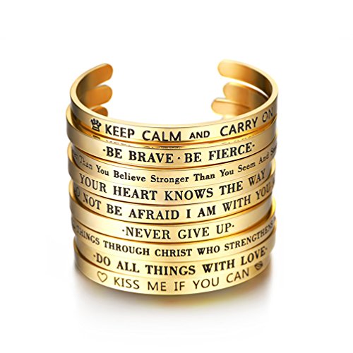 PROSTEEL 316L Stainless Steel Inspirational Bracelet for Men Women, Black/18K Real Gold Plated Cuff Bracelet, Friendship Jewelry, Fit Wrist 5.5" to 8.1" (Adjustable), Come Box2