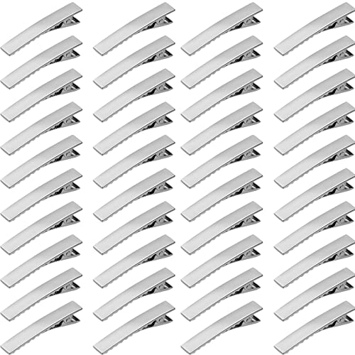 iYinJuan 60pcs Pinces à Cheveux Crocodile en Métal, Pinces à Cheveux en Argent, Barrette Accessoires de Bricolage Antidérapants Plates pour DIY Salon Bricolage Coiffure Barbier Styliste, 4.7cm