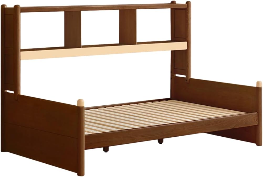 GVAwood Beech, Rubberwood Solid Wood Children's Bed — Multifunctional Bed with Cabinet (150x200cm) (59x78.7 inch) / Natural Wood Color Beech/Lower Bed Low Upper Cabinet Drawer
