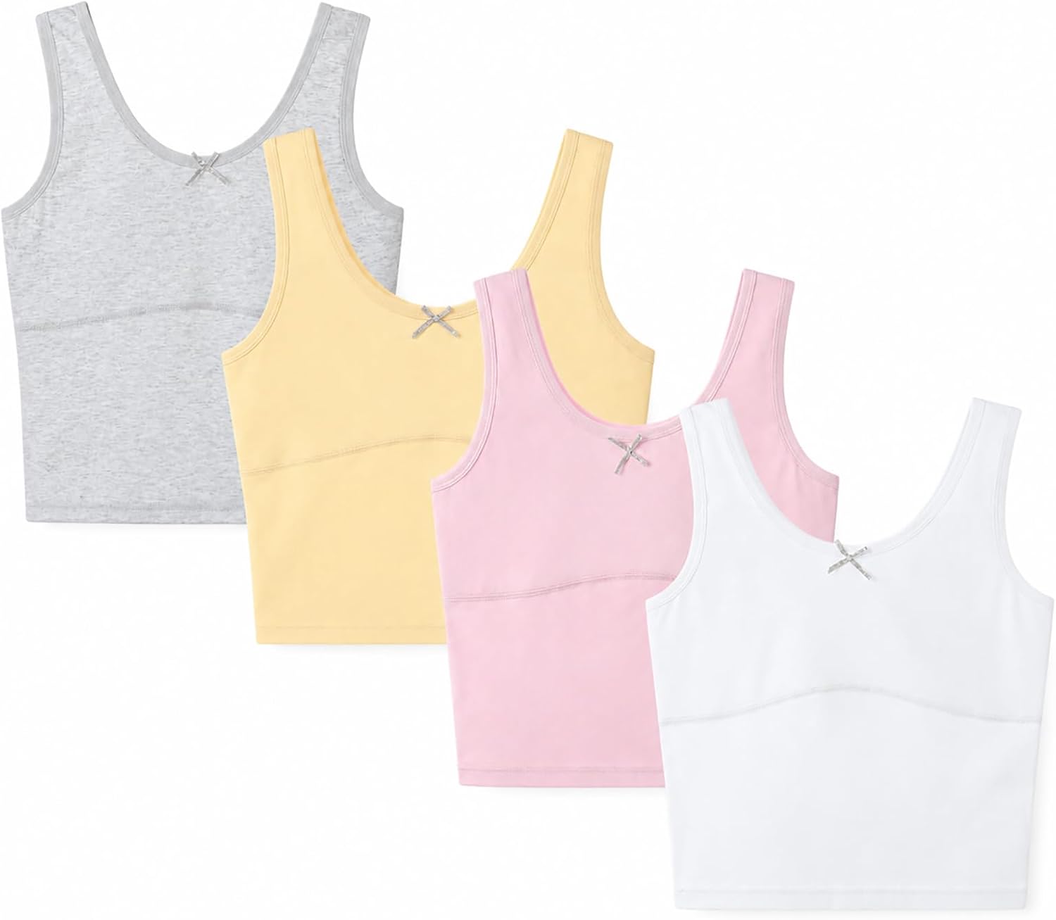 Girls Tank Tops 4-Pack with Thin Cotton Lining,Training Undershirts for Girls 7-12 Years