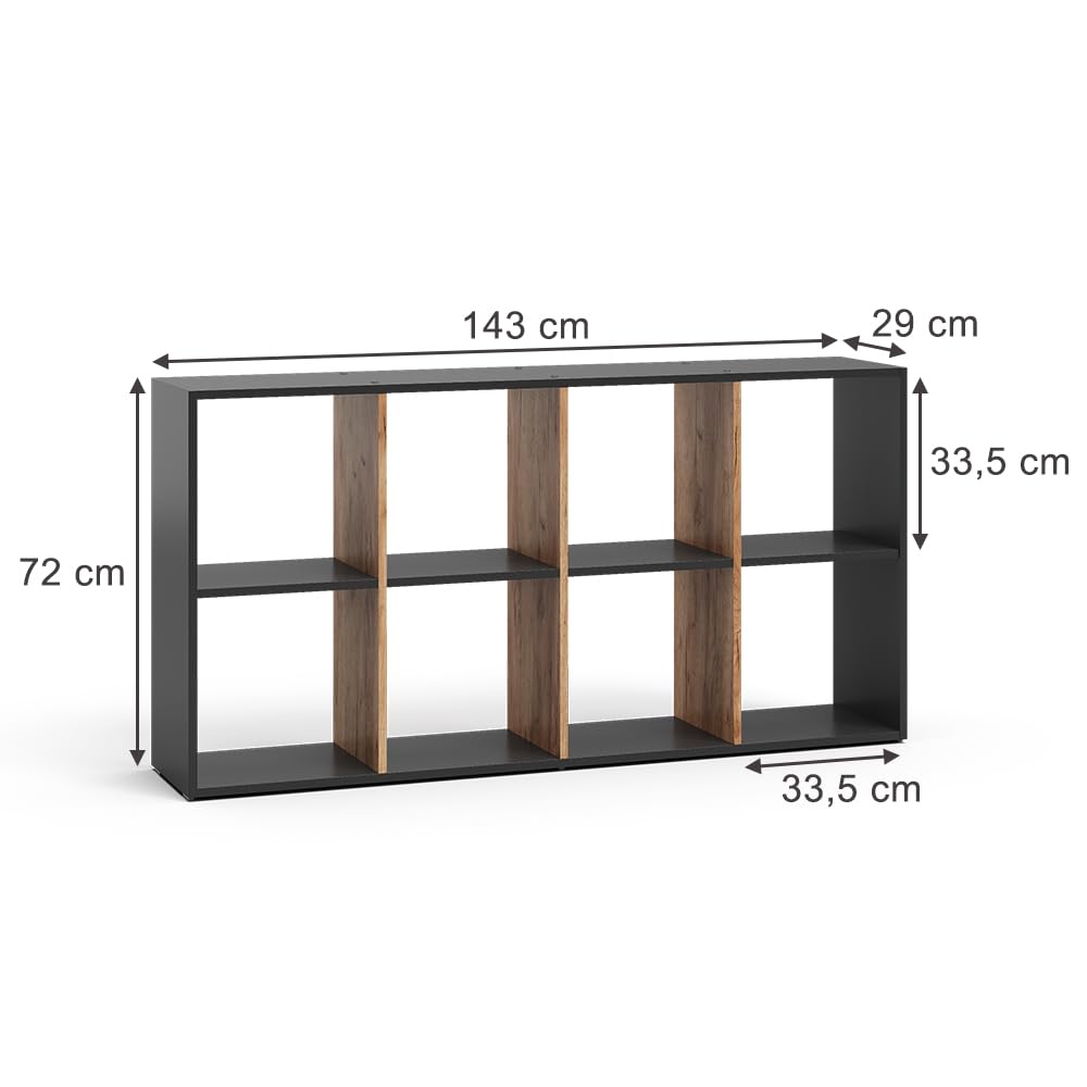 Vicco Scaffale Scutum, Antracite/Rovere dorato, 143 x 72 cm, per l’utilizzo come divisorio o come libreria aperta