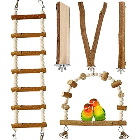 Luonfels Bird Perch Large 18" Ladder, Apple Tree Branches Parrot Perches for Large Birds, Parakeet Swing Toys for cage Accessories Pack of 5 Cover