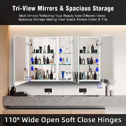 Getpro Lighted Medicine Cabinets 50X30 Inch Led Medicine Cabinet Mirror For Bathroom White Aluminum Surface Mount Anti-Fogger Function 3 Color Temperature Adjustable Brightness #TOP2