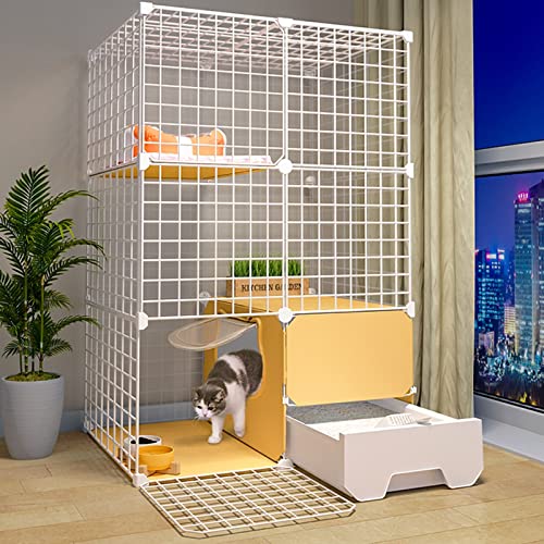 猫ケージ - 屋内DIY猫ベビーサークル、猫小屋DIY猫ベビーサークル、取り外し可能な金属ワイヤー子猫小屋クレートペット用小動物ケージ(サイズ:73 * 47 * 109cm)