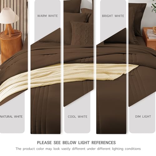 Image of Monbix Full Comforter Set - 7 Pieces Chocolate Brown Bed in a Bag Full Size Bedding Sets with Comforters, All Seasons Comforter with Sheets, Pillowcases & Shams