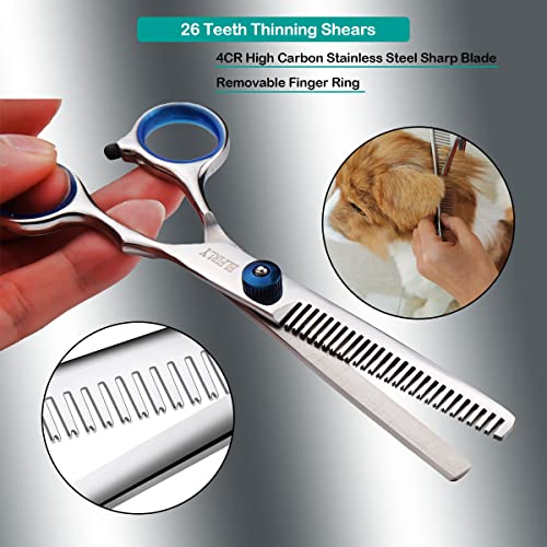 Elfirly Dog Grooming Scissors Set With Safety Round Tip (2 Pack - Curved Scissors Thinning Shears For Grooming) Pet Grooming Shears With Grooming Comb For Dogs And Cats #TOP3