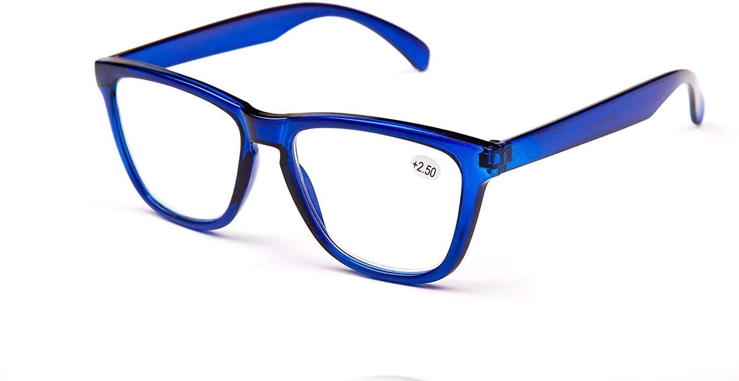 Fads & Fashions Unisex Blue Geek Nerd Retro Large Framed Oversized Reading Glasses Choose From 8 Frame Colours 9130 (, 3.5)
