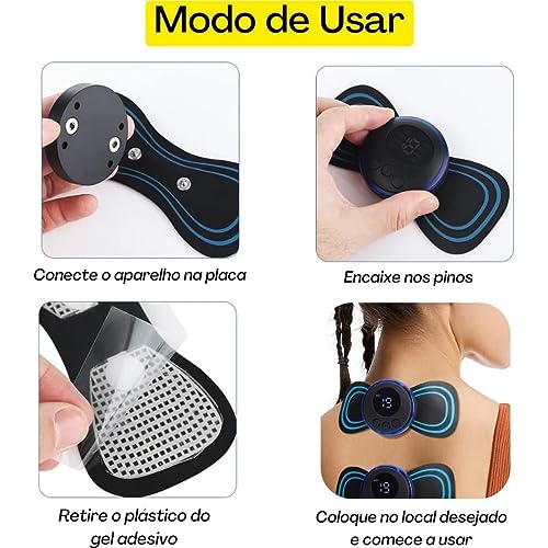 Kit Com 2 Mini Massageador Pulso Elétrico Portátil Recarregável Dor Pescoço Coluna Pernas Estimulado