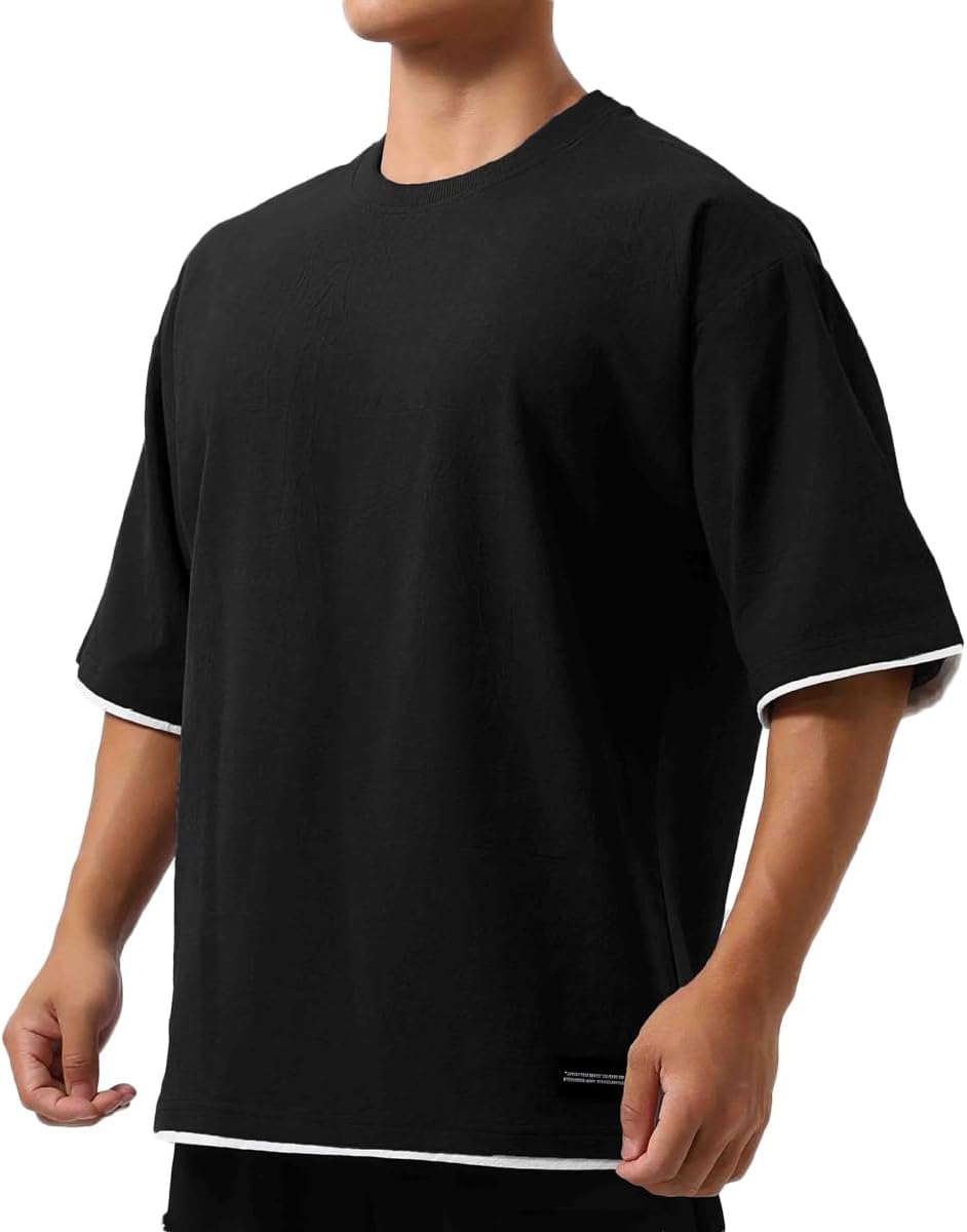 Mens Oversize Loose Hip-hop Shirts Plus Size Shirts Half Sleeve Workout Gym Sweatshirts for Men T83 - Image 2