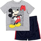 Disney Mickey Mouse Baby Boys T-Shirt Athletic Mesh Shorts Set Grey/Navy 12 Months
