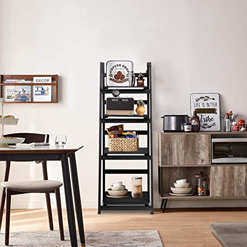 Ecomex Ladder Shelf Bookcase,4-Tier Leaning Ladder Bookshelf,Industrial Bathroom Shelf, Multifunction Standing Organizer Shelf For Living Room,Home Office And Kitchen(Black) #TOP4