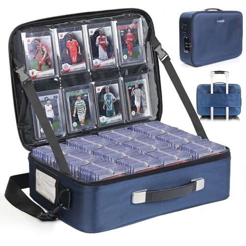 Image of Luxtude Trading Card Storage Box w /Adjustable Dividers, Large Top Loader Card Storage w /Combination Lock, Baseball Sports Cards Case for Toploaders, MTG Carrying Case for Pokemon /TCG /YuGiOh (Blue)