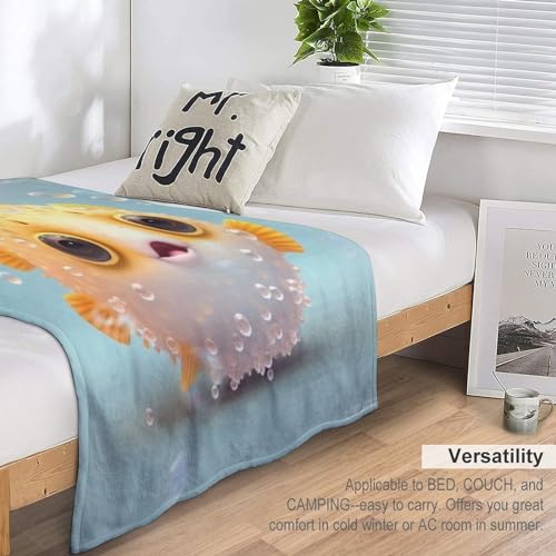 Couverture de salon poisson en flannel jeté de lit 100x130cm bleu