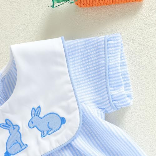 Baby Boy Easter Romper Clothes Short Sleeve Bunny Embroidery Jumpsuit Newborn Playsuit Outfits (Blue, 0-3 Months) - 3
