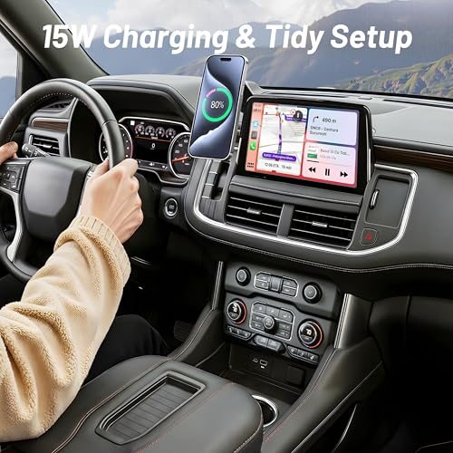 Image of Wireless Car Charger for Chevy Suburban (2021-2023 2024, 10.2 Inch) / Tahoe /GMC Yukon /Yukon XL, iPhone Magnetic Car Mount, 15W Magsafe Phone Holder for Samsung & Google, 2022 Car Accessories