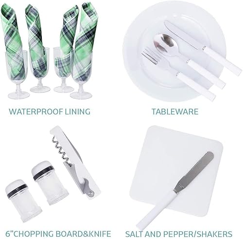 Picnic Backpack Set For 4 Persons With Insulated Cooler Compartment Free Waterproof Blanket(45"X53") ,Picnic Backpack Bag Cutlery Service Kits, Perfect For Family Travel Camping Beach (Green) #TOP4