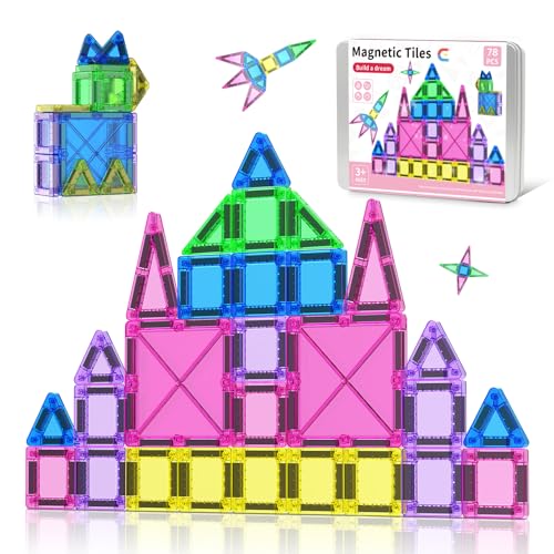 78PCS Magnetic Tiles Mini Travel Kids Set, Learning Sensory Toys,Preschool Classroom Magnetic Blocks Building Kids Toys & Games, for 3-8 Year Boys Girls Birthday Gift