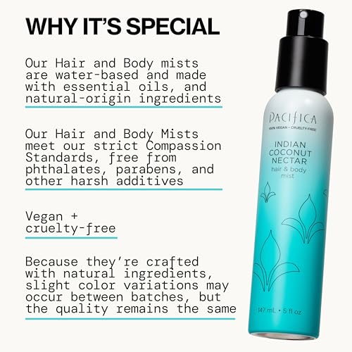 Image of Pacifica Indian Coconut Nectar Hair Mist Perfume & Full Body Spray for Women - Body Mist Fragrance w /Tiare, Sugar, Vanilla, Almond & Amber Clean Beauty Alcohol-Free, Vegan & Cruelty-Free, 5 Oz