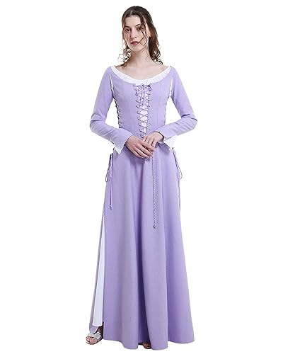 daizbella Women's Medieval Renaissance Costume Historical Retro Lace-up Dress Full Set for Role Play Party Halloween