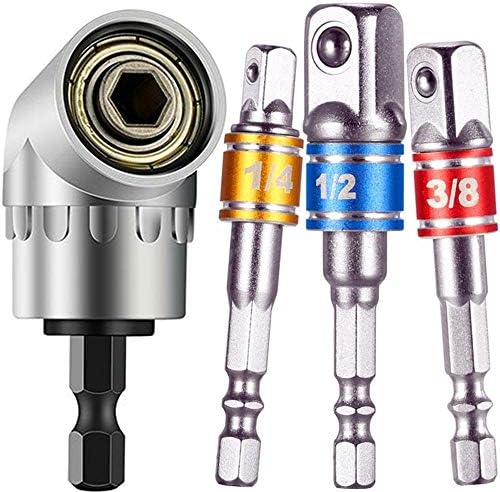 Impact Grade Driver Sockets Adapter Extension Set+105° Right Angle Drill Attachment Bit Extension 1/4-inch Hex Drive Drill Bit Power Socket Screwdriver Set Holder Adaptor,3pc Hex Shank Nut Driver Set