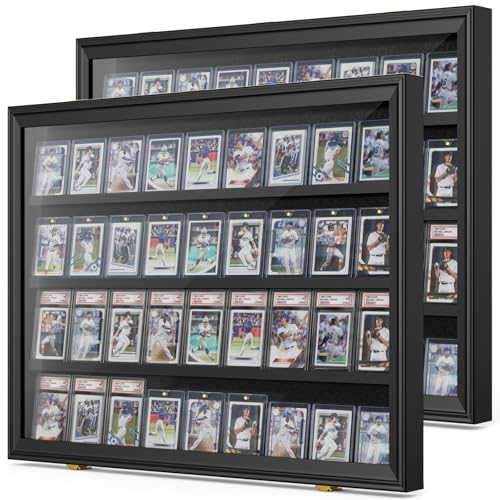 2 Pack Baseball Card Display Case, 36 Graded Card Display Frame Lockable, Trading Card Display with UV Protection Sports Card Display Case for Baseball Cards, Football Cards, Sports Cards
