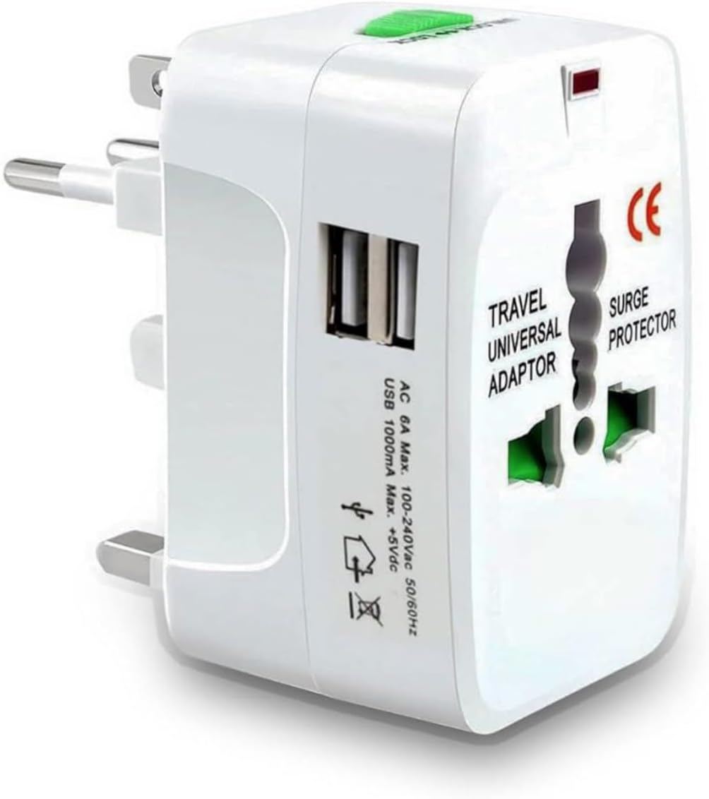 HUMBLE Universal Travel Adapter with Dual USB Charger Ports - International Multipurpose All-in-One Solution for US, AUS, UK, EU, Europe, North/South America & 150+ Countries (Rectangle)