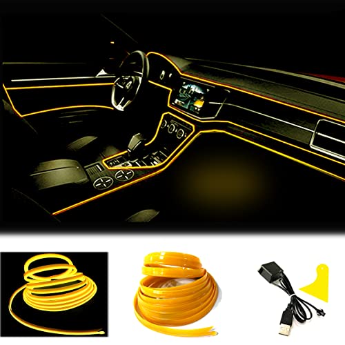 El Wire Barre Lumineuse intérieure de Voiture, Fil néon USB 10 m 5 V avec Protection par fusible pour Garniture intérieure de Voiture avec Bord de Couture de 6 mm (10 m, Jaune)