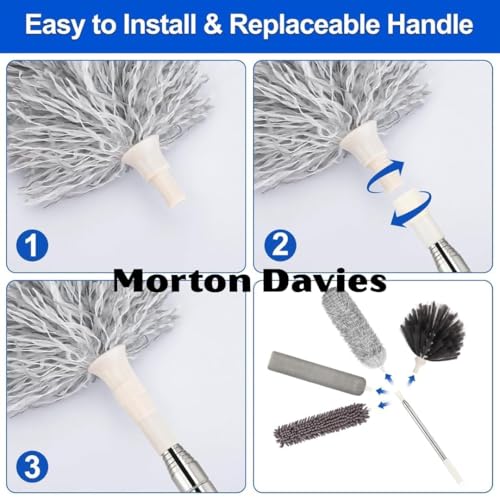 Image of Raquel 5 in 1 Microfiber Feather Duster 5 PCS Bendable & Extendable Fan Cleaning Brush with 100 inches Expandable Pole Handle Washable Mop for High Ceiling Fans H1 (R444)