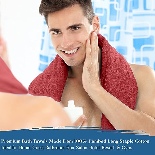 Image of DAN RIVER Decorative Bath Towels Set of 4, 27 x 54 Inches for Your Loved Ones or a Festive Treat for Yourself. 100% Cotton, Larger & Lighter Weight, Ideal Red & Green Bath Towels.
