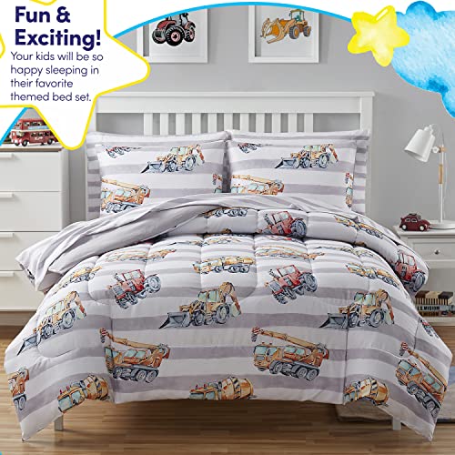 Image of Kids Bedding Set Bed in a Bag for Boys and Girls Toddlers Printed Sheet Set and Comforter , Twin, Trucks