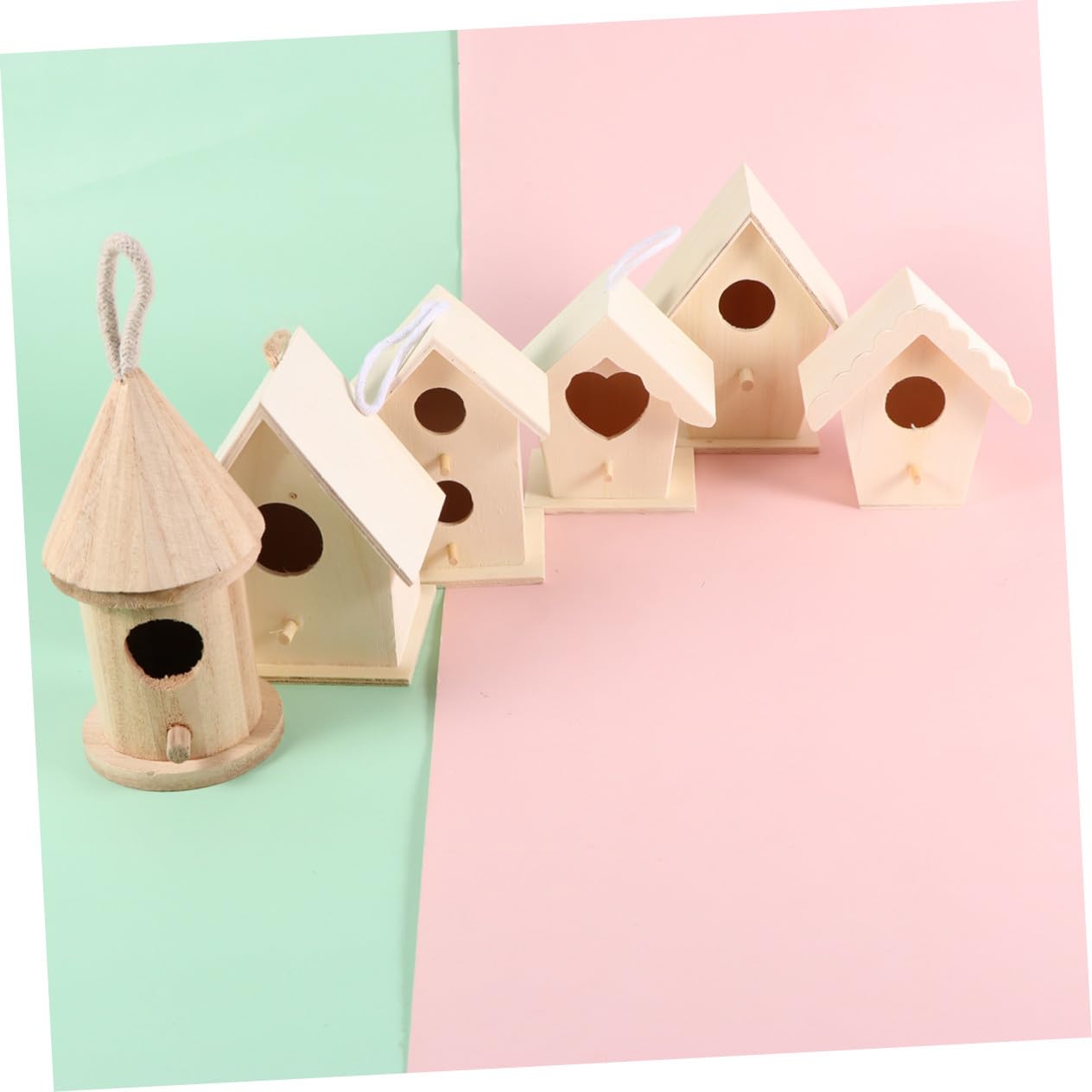PLAFOPE 6 Stück Teiliges DIY Holz Vogelhaus zum Bemalen Stabiler Stand Kinderfreundliches Lernspielzeug Vielseitiges Bastelset für Zuhause Büro Dekoration Inklusive Aufhängeseil