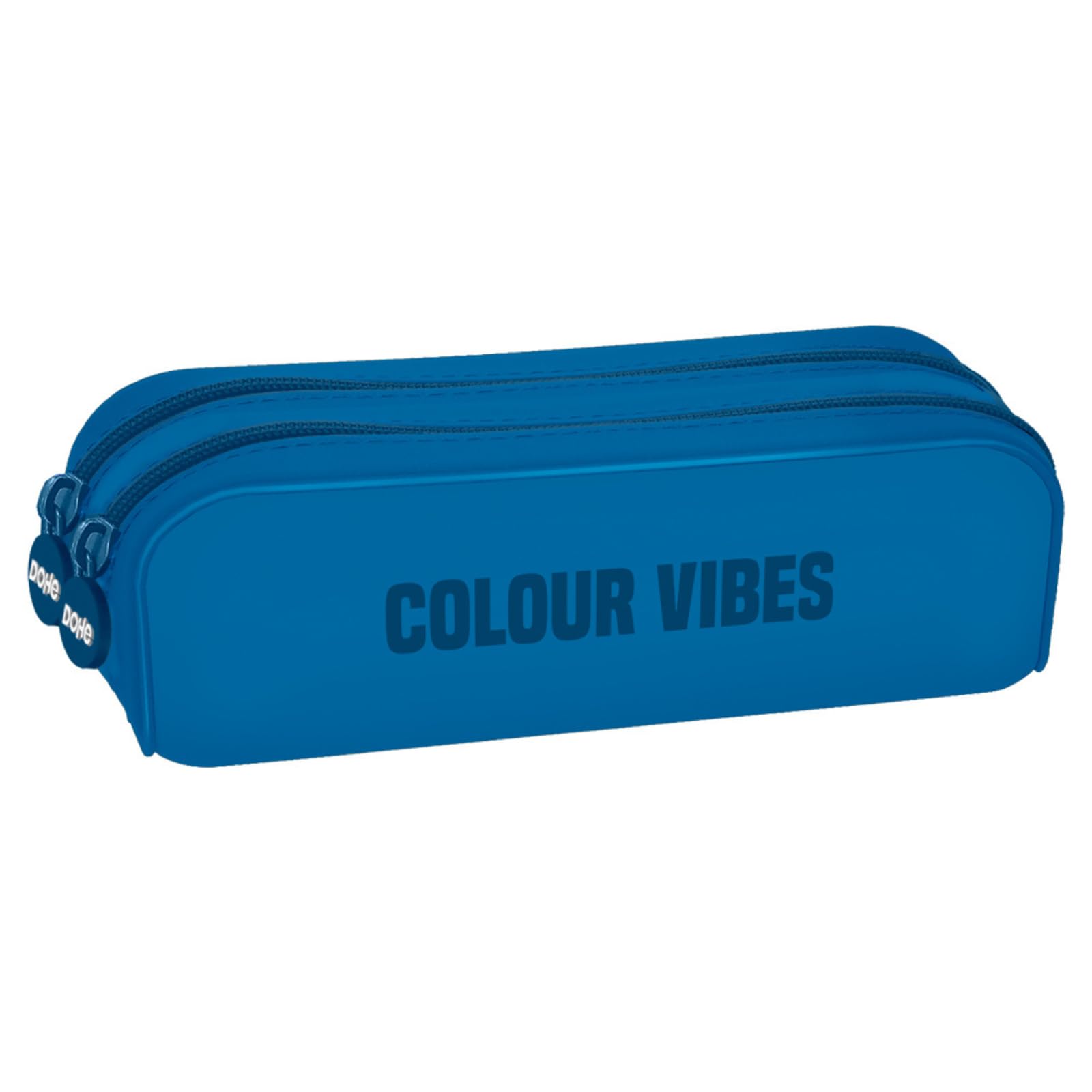 DOHE - Double Silicone Pencil Case - 2 Zippered Compartments, Multipurpose Rectangular Pencil Case, Soft Touch, 20x6x7 cm - Colour Vibes Blue