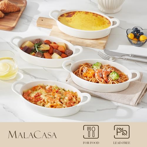 Miniatura 6 de Malacasa Serie Bake, Juego De 4 Bandeja Horno Ceramica Ovaladas, 670ml Fuente Para Horno Pastelería Con Asas, Plato Hornear Ceramica Para Lasañas, Pasteles, Tapas Y Más - 20,7cm Blanco