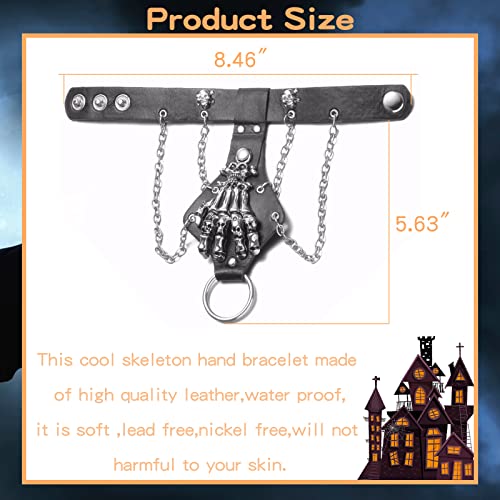 Skeleton Hand Bracelet for Halloween Cosplay Gothic Skull Leather Bracelet for Men Black Skeleton Hand Ring Cool Halloween Costume Accessories for Women(A) - Image 6