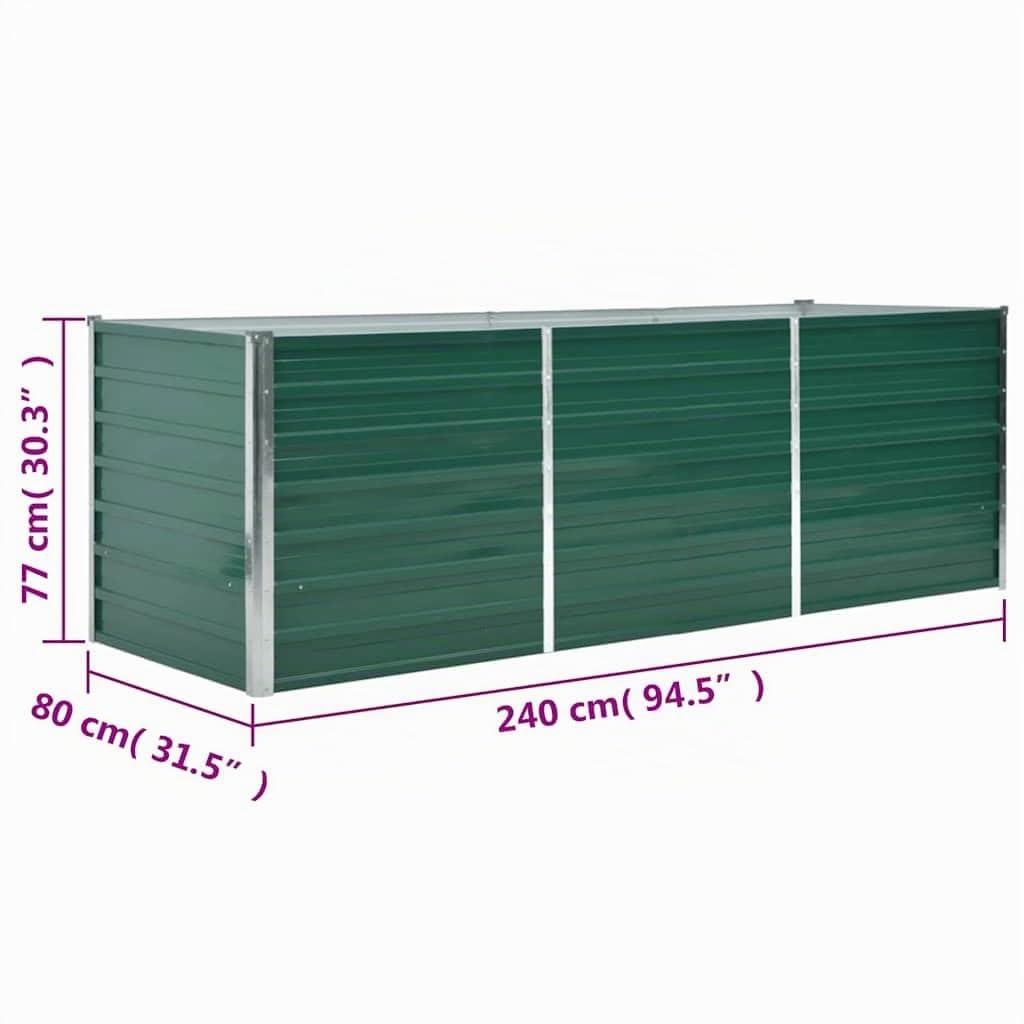 vidaXL Hochbeet aus verzinktem Stahl 240x80x77 cm, Grün, Pflanzkasten mit offenem Boden, wetterfest, für Blumen, Gemüse und Kräuter, Garten oder Terrasse