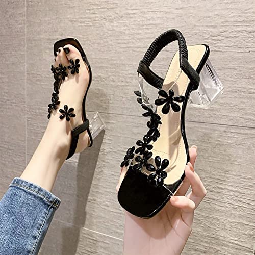 Sandales de fleur en strap de la mode avec talon transparent stable - 3