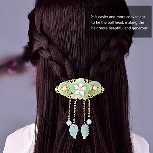 Minkissy 07ZJQR11FV4RA41A3KOS Chinese Style Hair Clips Ponytail Holder Long Tassel Hair Barrettes Jade Hair Clips Glaze Flower Pearl thumb #3
