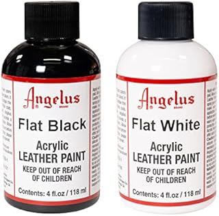 Angelus Brand Acrylic Leather Paint Waterproof 4oz - Flat Black & Flat White Duo