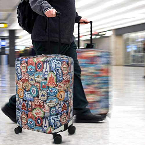 Image of Explore Land Travel Luggage Cover Suitcase Protector Fits 18-32 Inch Luggage, Landmark Sticker, XL(31-32 inch luggage),