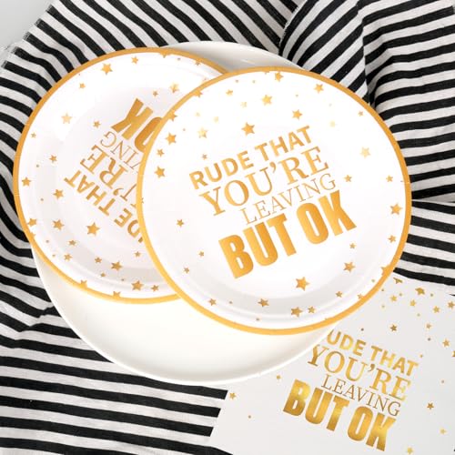 Pandecor 20 Pieces 7 inches Disposable Paper Plates and Napkins Set Rude That You are Leaving But OK Plates and Napkins for Going Away Job Change Office Retirement Farewell Party Decorations - Image 4