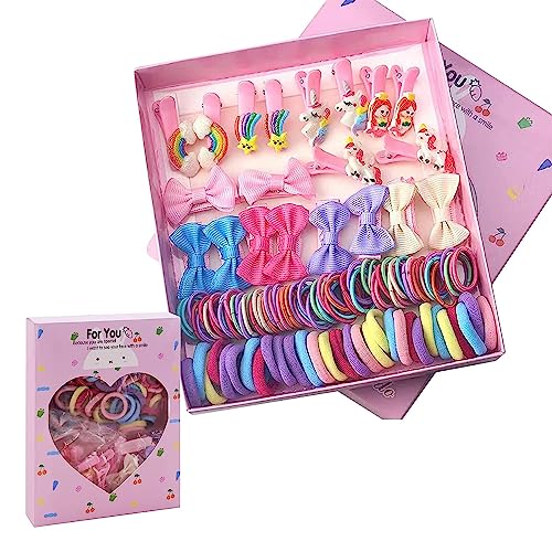Image of Shining Diva Fashion 74-1220 Pcs Colorful Hair Bands, Hairpins, Ponytail Holders, Flower Clips, BB Clips, Bamboo Knots, Hair Extensions, Headbands for Girls Kids Baby Toddlers | A Box of Multipurpose Girls Hair Accessories Set | Birthday Gift for Girls