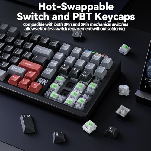 Image of LINGBAO K98 Wireless Mechanical Gaming Keyboard, Tri-Mode BT5.0 /2.4GHz /USB-C, Gasket Custom Hot-Swappable Linear Switches Creamy Keyboard with Number Pad, RGB Backlit Gaming Keyboard for PC Laptop